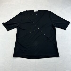 Very Important Pieces VIP Womens M Black Embellished Stretch Short Sleeve Top